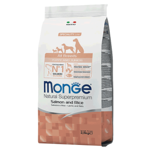 Monge Monoprotein All Breeds Puppy and Junior, Losos i Pirinač - 2.5 kg