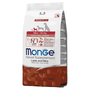 Monge Monoprotein Mini Puppy and Junior, Jagnjetina i Pirinač - 2.5 kg