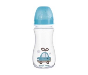 CANPOL Flašica za bebe sa širokim vratom 300 ml/ Anticolic - Easystart- Igračka plave bojei auto