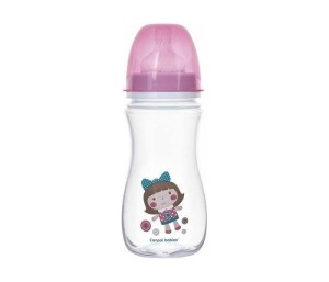 CANPOL Flašica za bebe sa širokim vratom 300 ml/ Anticolic - Easystart- Igračke pink lutka