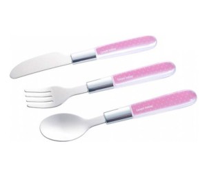 CANPOL Pribor - metalni set nož/ viljuška i kašika za bebe 9/477 - pink boje