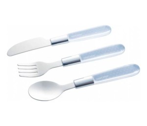 CANPOL Pribor - metalni set nož/ viljuška i kašika za bebe 9/477 -bele boje
