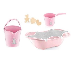 BABYJEM Set za kupanje 5 delova pink (kadica/ podloga/ sunđer/ bokal/ kofica)