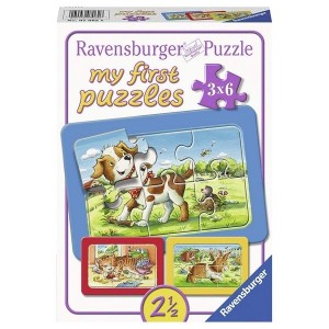Ravensburger puzzle - Moje prve puzzle/ 3 u 1/ Pas/ zec/ mačka - 3x6 delova