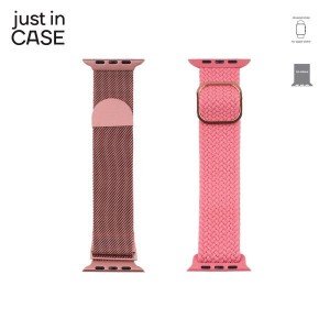 JUST IN CASE 2u1 Narukvica 42-45mm pink MILANESE + pink tekstil