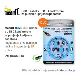 MEANIT USB kabl USB C / USB C/ 1 met - KMUSBC2