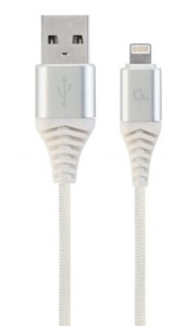 GEMBIRD USB kabl na Lightning/ CC-USB2B-AMLM-2M-BW2/ pleteni 2m/ srebrna/bela