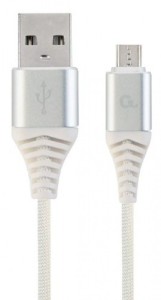 GEMBIRD Micro-USB kabl/ pleteni/ CC-USB2B-AMmBM-2M-BW2/ 2m/ srebrna/bela