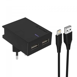 SWISSTEN Punjač 2x USB 3A + kabl Lightning 1/2m/ crna