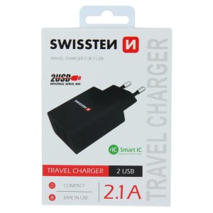 SWISSTEN Punjač 2x USB 2/1A/ crna