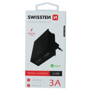 SWISSTEN Punjač 2x USB 3A/ crna