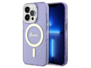 LICENSED GUESS Futrola za iPhone 14 Pro/ zlatna/ljubičasta sa gliterom