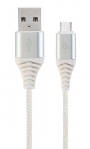 GEMBIRD USB Type-C kabl/ pleteni/ CC-USB2B-AMCM-1M-BW2/ 1m/ srebrna/bela