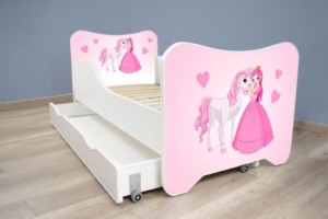 Dečiji krevet 140x70 cm HAPPY KITTY + fioka PRINCESS AND HORSE 