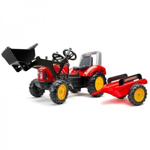 Falk Dečiji Traktor na pedale sa prikolicom Supercharger crveni