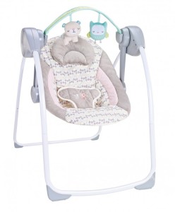 Ljuljaška - Majčino krilo za bebe i decu do 9 kg, siva sa roze detaljima, muzikom i vibracijom