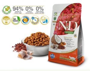N&D Suva hrana Cat Quinoa Skin&Coat, Herring, Coconut-Curcuma 300g