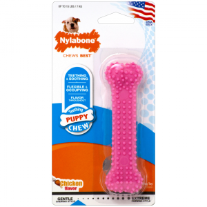 Nylabone  Puppy Chew Igračka za žvakanje za zube, za štence ukus piletine Pink Xs