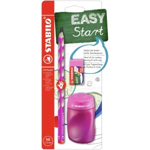 STABILO Easy Pink Set grafitna olovka, rezač i gumica za desnoruke
