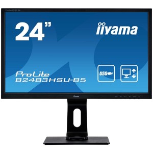 IIYAMA Monitor Prolite 24" 1920x1080, 250cdm˛, 13cm Height Adj., Pivot, Stand, Speakers, VGA, HDMI, DisplayPort, USB2.0x 2, 1ms ( B2483HSU-