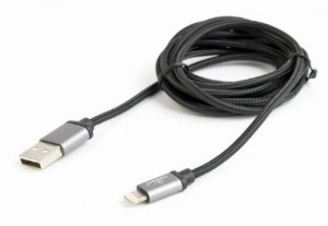 CCB-mUSB2B-AMLM-6 Gembird Cotton braided 8-pin cable with metal connectors, 1.8 m, black, blister