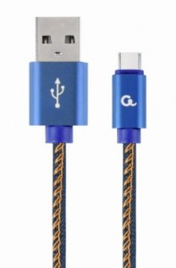 CC-USB2J-AMCM-1M-BL Gembird Premium jeans (denim) Type-C USB cable with metal connectors, 1m, blue