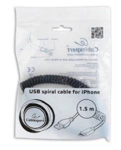 CC-LMAM-1.5M USB sync and charging spiral cable for iPhone, 1.5 m, black