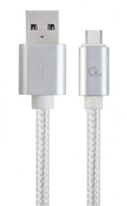 CCB-mUSB2B-AMCM-6-S Gembird Cotton braided Type-C USB cable with metal connectors, 1.8 m, silver