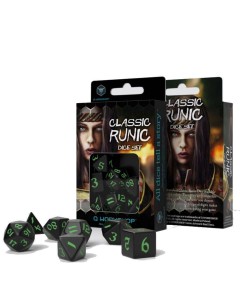 Kockice Q Workshop - Classic Runic Black & Geen - Dice Set (7) 